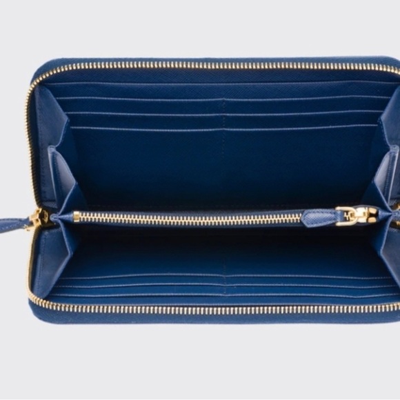 Prada Saffiano Long Zip Around Bluette Wallet EUC! - Picture 6 of 16